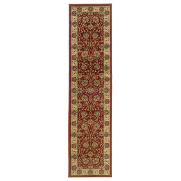 Tyler Traditional Border Red/Beige Area Rug, 1'10"x7'6"
