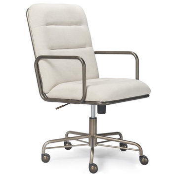 Office Chair, Metal Frame With Caster Wheels & Adjustable Height, Cream White