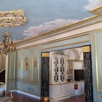 Sky Mural & Gilded Plaster Musical Instrument Motifs