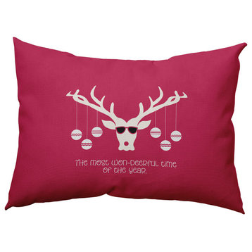 Cool Christmas Deer Accent Pillow, Holiday Pink, 14"x20"