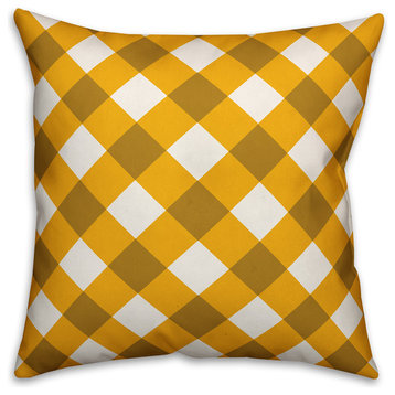 Yellow Plaid Throw Pillow Cover, 16"x16"