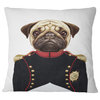 Pug Dog in Military Uniform Animal Throw Pillow, 18"x18"