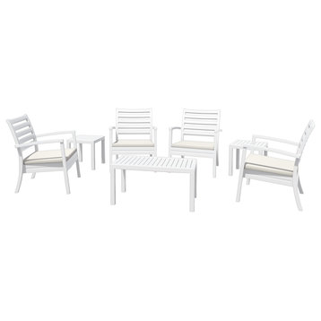 7-Piece Artemis XL Club Seating Set White With Acrylic Fabric Natural Cushions