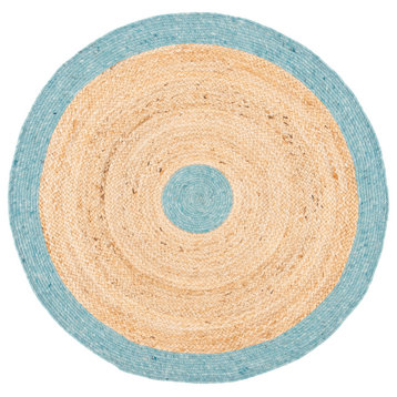 Safavieh Braided Brd910M Bordered Rug, Blue and Natural, 4'0"x4'0" Round