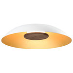 Cerno - Volo LED Flush Mount, Cava, White/Brushed Brass/Brown Leather/Walnut, 2700K - The handcrafted Volo flush mount is a celebration of natural materials. The solid hardwood, brass finish, leather, and aluminum showcase the purposeful design that went into each detail. The indirect LED light source emits light of beautiful quality.