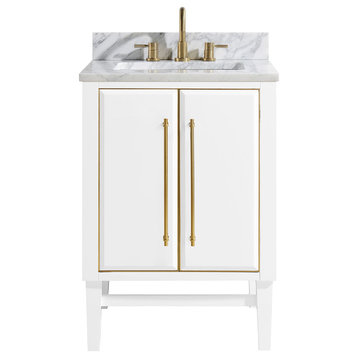 Avanity Mason 25 in. Vanity in White w/ Gold Trim and Carrara White Marble Top
