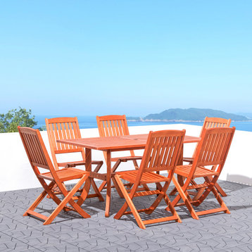 Seymour 7-piece Reddish Brown Wood Patio Dining Set with Folding Chairs