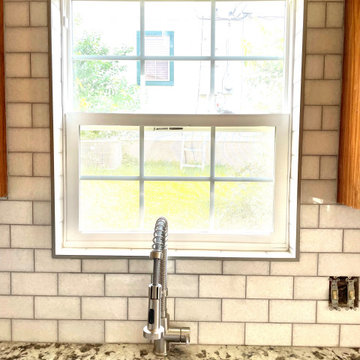 KITCHEN - Backsplash - 3 x 6 White Marble Tile Gray Grout  Window Tile