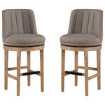 OSP Home Furnishings - Rowan 2-Pack Swivel Barstool in Linen with Medium Oak legs, Cement/Medium Oak - Create the ideal casual dining experience with our premium upholstered swivel barstools. Curved back with thick channel-tufting and padded seat with 360? swivel action provides the ultimate conversational exchange. Sold as a convenient 2-Pack, position a pair at your high-counter and start enjoying your new favorite morning spot to drink your coffee, or unwind after work. Solid wood leg with metal footrest kickplate adds style and durability. Simple assembly required.