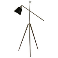 Floor Lamp, Brushed Steel Finish, Black Metal Shade
