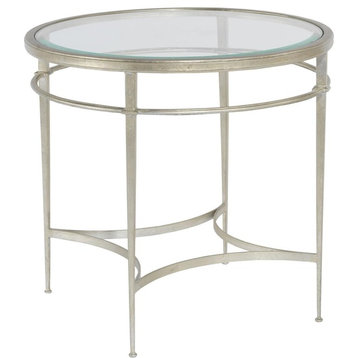 Side Table Antique Patina Finish Glass Beveled Round Mad WB-576