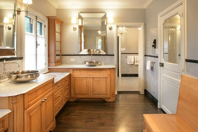 Example of a trendy bathroom design in Milwaukee with a vessel sink