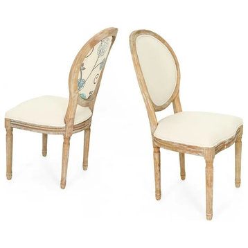 2 Pack Dining Chair, Fluted Legs & Round Back, Beige Fabric/Natural