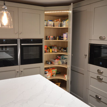 Solid Ash Shaker Kitchen in Stone with Quartz Worktops