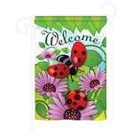 Breeze Decor - Welcome Ladybug 2-Sided Impression Garden Flag - Size: 13 Inches By 18.5 Inches - With A 3" Pole Sleeve. All Weather Resistant Pro Guard Polyester Soft to the Touch Material. Designed to Hang Vertically. Double Sided - Reads Correctly on Both Sides. Original Artwork Licensed by Breeze Decor. Eco Friendly Procedures. Proudly Produced in the United States of America. Pole Not Included.