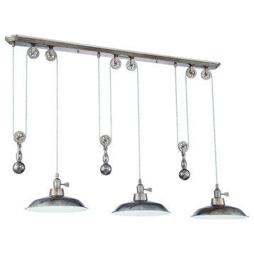 3 Light Pulley Pendant With Metal Shade