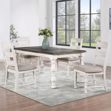 Bowery Hill Farmhouse 5-piece Weathered White Wood Dining Set