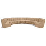 Meridian Furniture - Infinity Channel Tufted Velvet Modular Chair, Camel, 9 Piece - Create a seating group that works for every possible situation with this Infinity modular 9-piece sectional and other pieces in the Infinity collection. Upholstered in soft Camel velvet material that feels great against the skin and offers long-wearing beauty, this piece fits with other Infinity items for an infinite number of combinations that get your seating requirements just right but that look just as nice when used on their own.
