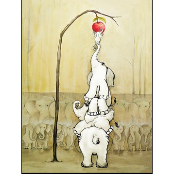 "Whimsical Elephants with Red Apple" Canvas Art, 16"x24"