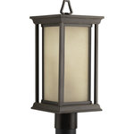 Progress Lighting - Endicott 1-Light Post Lantern - One-light post lantern with a Craftsman-inspired modern silhouette, Endicott offers visual interest when both lit and unlit. The elongated frame is elegantly finished with linen glass diffuser.