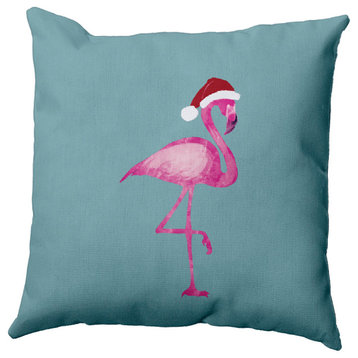 Blue-Gray Colored Snow Bird Christmas Polyester Throw Pillow, 18"x18"
