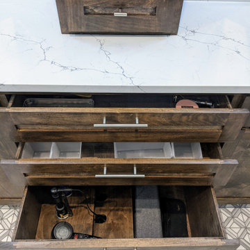 Marble and espresso bathroom