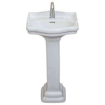 Roosevelt Pedestal Sink Only, White, 4" Faucet, 22"