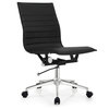 Set of 2 Modern Ergonomic Office Chair Armless Mid Back Ribbed PU Leather, Black