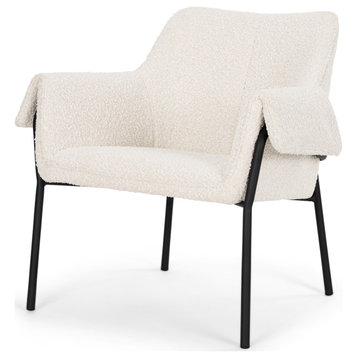 Brently Accent Chair With Cream Boucle Fabric and Matte Black Metal Legs