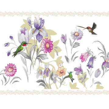 Flowers, Hummingbird Peel and Stick Wallpaper Border 15'x7"
