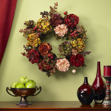 Artichoke and Hydrangea Wreath for Family Room Fireplace Mantel or Front Entrywa