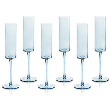 Foligno Champagne Flutes, Light Blue, Set of 6