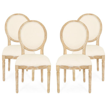 Jerome French Country Dining Chairs, Set of 4, Light Beige/Blue Floral/Natural, Fabric, Rubberwood