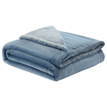 Light Blue Knitted PolYester Solid Color Plush Throw Blanket