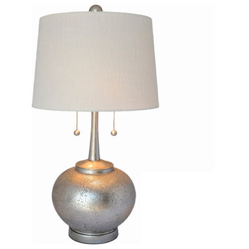 Dauphine Hammered Resin Table Lamp, Silver Twin Pulls With USB Port & Drum Shade