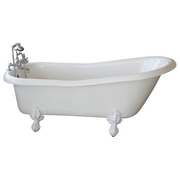 Imperial White Slipper Clawfoot Tub With White Feet, No Faucet Hole Drillings