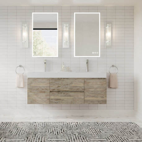 Bliss Bath Vanity, Natural Wood, 60", Double Sink, Wall Mount