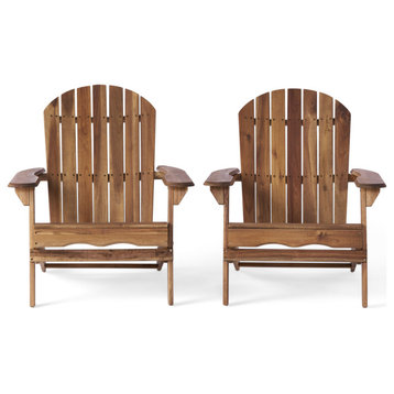 GDF Studio Milan Outdoor Rustic Acacia Wood Folding Adirondack Chair, Set of 2, Brown