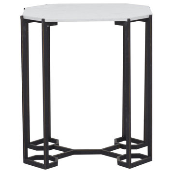 Contemporary End Table, Octagonal Design With Metal Frame & Marble Stone Top