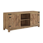58" Farmhouse TV Stand With Barn Door Side Doors, Barnwood