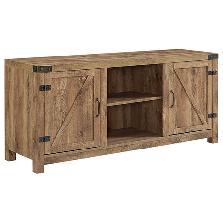 58" Farmhouse TV Stand With Barn Door Side Doors, Barnwood