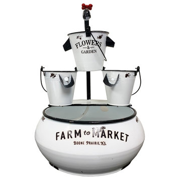 White Shabby Chic Farm to Market Tabletop Water Fountain Feature