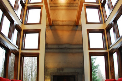 Example of an arts and crafts living room design in Seattle