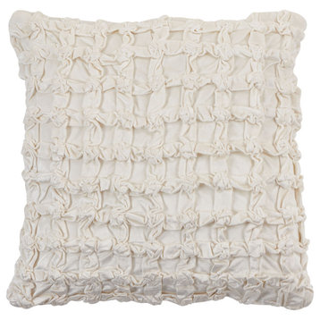 Smocked-Velvet Design Pillow, Ivory, 20"x20", Cover Only