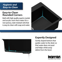 Karran Undermount Quartz 32" 60/40 Double Bowl Kitchen Sink Kit, Concrete