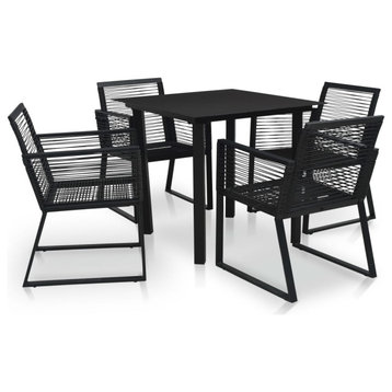 vidaXL Patio Dining Set 5 Pieces PVC Rattan Black Seat Dinner Table Chair