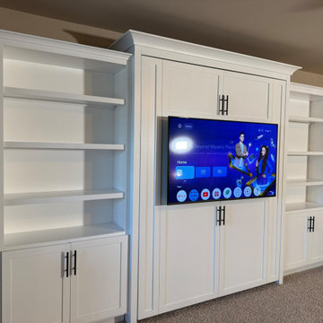 Custom Vertical Queen Murphy Bed, Featuring Open Shelving and Cabinet Storage On