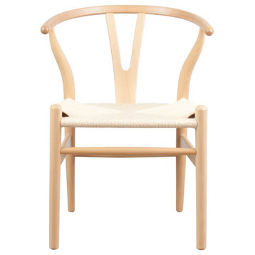 Elite Living Orient Wishbone Solid Wood Y-Arm Dining Chair, Natural/Natural