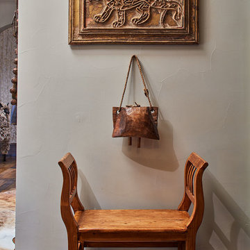 Hallway Vignette with Carved Wood Lion Art