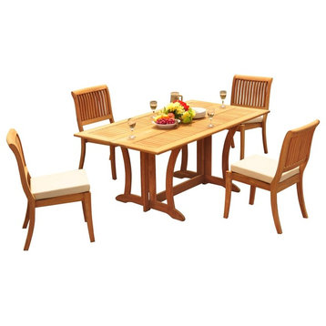 5-Piece Outdoor Teak Dining Set, 69" Table, 4 Arbor Stacking Armless Chairs